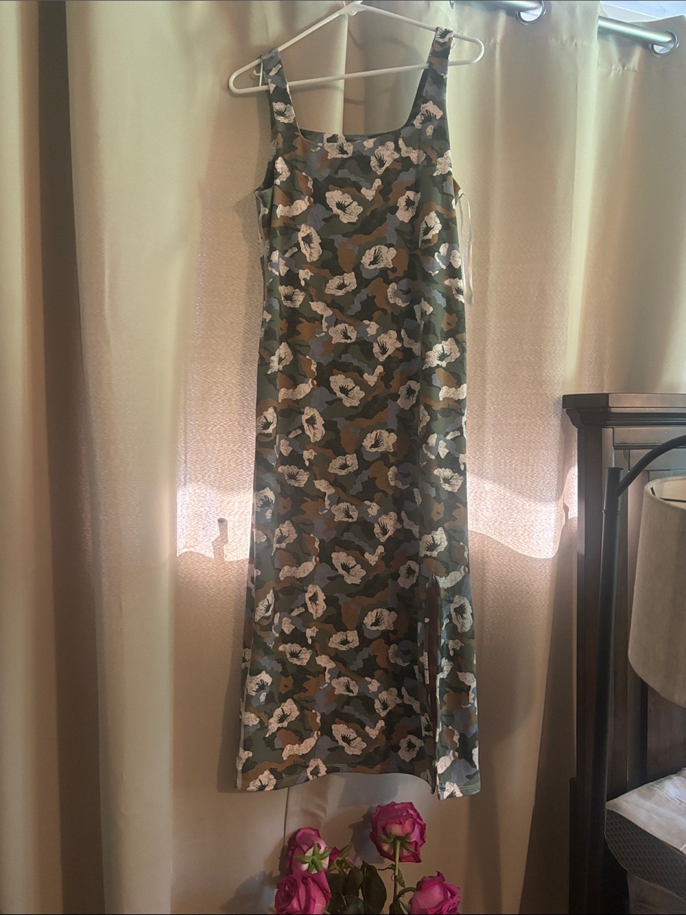 Floral Camo Midi Dress in Green